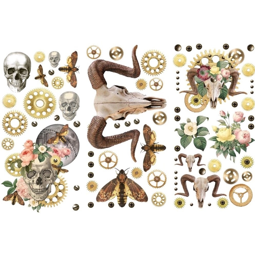 Finnabair by Prima - Boho Skulls - Mini Transfer Sheets 6"x12" Rub-on Gears